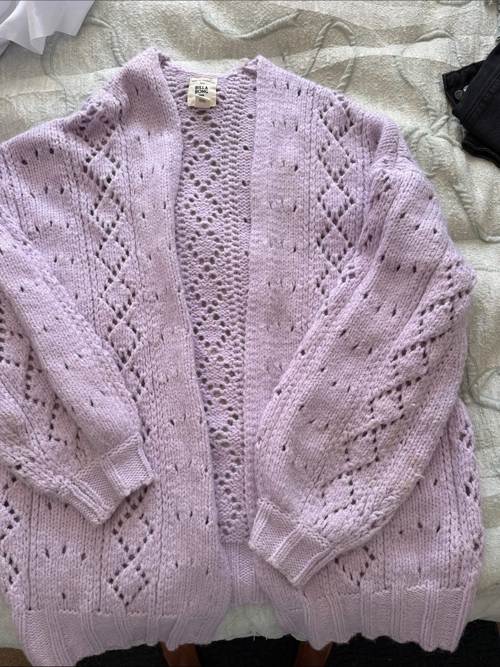 Billabong Lavender Open-Knit Womens Cardigan Sz M